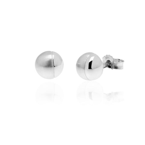 Dome-shaped sterling silver stud earring. One third in matt finish.