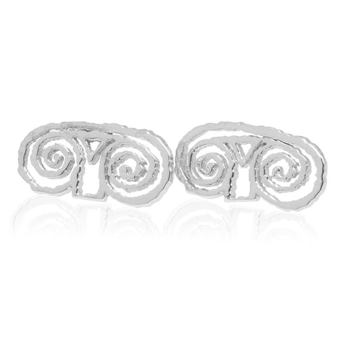 Sterling silver stud earrings in the shape of ANTIKA's logo, 6 x 12mm.