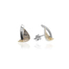Sterling silver and yellow gold stud earrings from Antika. 15mm x 10mm wide with a combined finish of highly polished silver and textured, matt finish to gold.  Made in Germany.