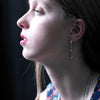 Open, almond-shaped links form a long drop earring in sterling silver, 44mm long. The links are gently concave, ref 7493.