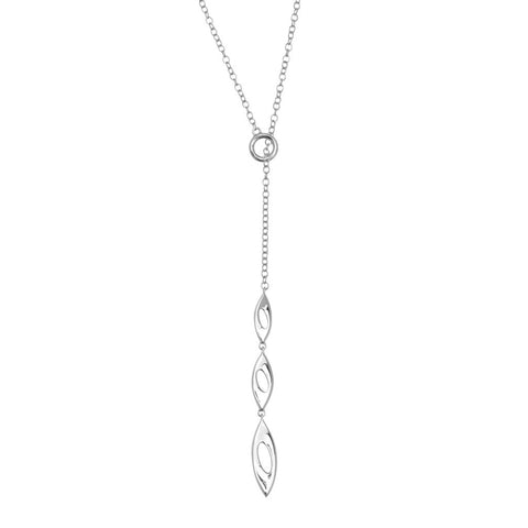 Osa pendant necklace is a Y-shaped necklace with open, sterling silver, almond-shaped and gently concave links in an adjustable, one size fits all.