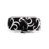 Sierra sterling silver ring with plum enamel and sterling silver patterning, 10mm wide.