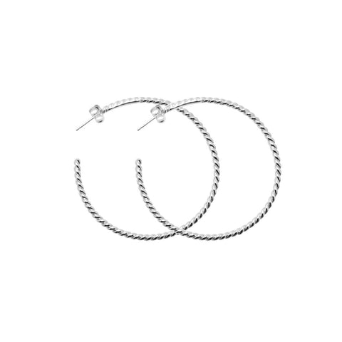 Fine, twisted sterling silver rope hoop earrings 43 mm in diameter. 