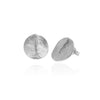 Sterling silver stud earrings in a textured matt finish with an uneven surface., 14mm in diameter.