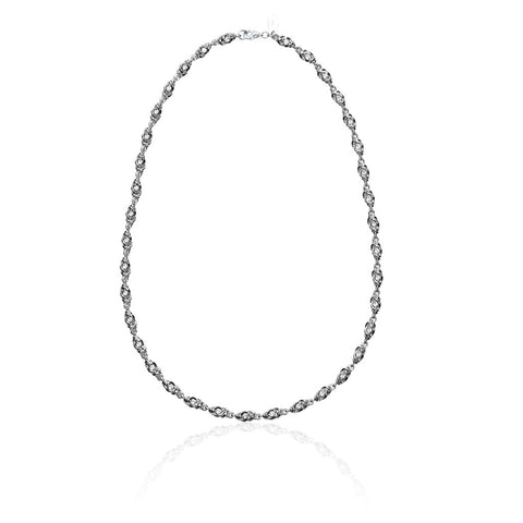 Taylor necklace is an elegant necklace with intricate detailing of white cubic zirconia stones wrapped in sterling silver. Each link is 5mm x 13mm long, and the necklace is 45cm long.