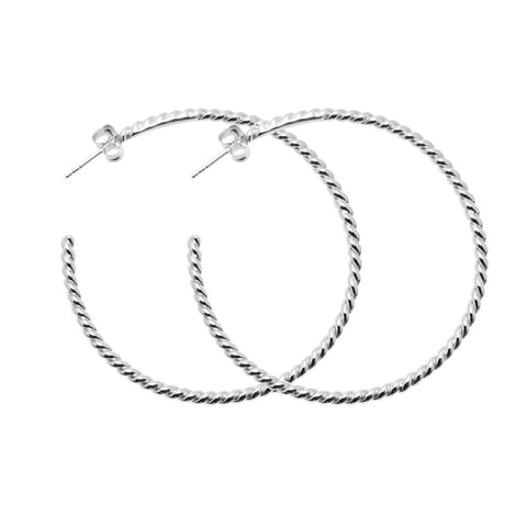 Rope earrings are fine, twisted sterling silver rope hoop earrings 50mm in diameter. 
