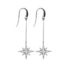 Little wish earring are long drop earrings with stars containing white cubic zirconia stones, 59mm long.