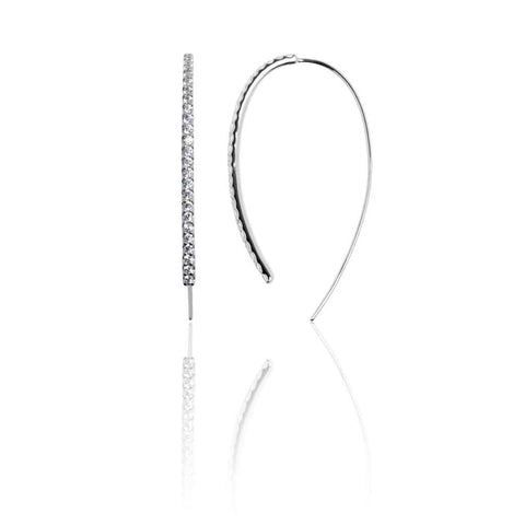 Valeria earrings from ANTIKA, are sterling silver hook earrings studded down the front with white cubic zirconia stones, 40mm long.