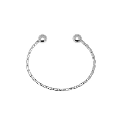 Cuff bangle from Antika. It's fine, twisted  with silver ball-shaped ends, 60mm across x 3mm thick. For him or her.