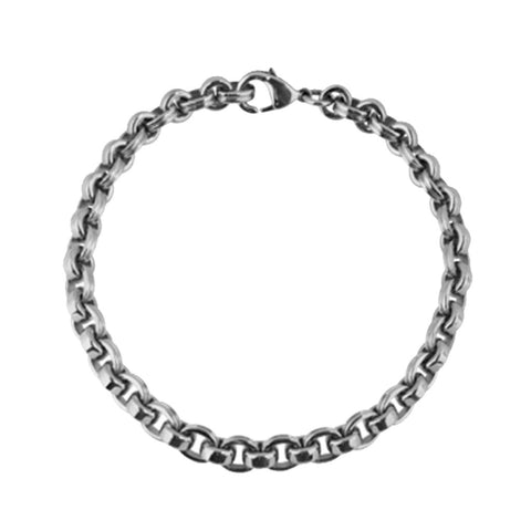 Stainless steel bracelet with interlocking links and slightly rounded edges. For large wrist, 21cm long. Made in Germany for Antika.