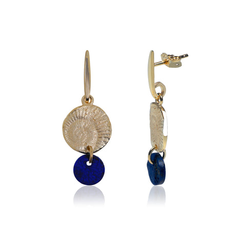 Shell Fossil Gold & Lapis Lazuli Earrings