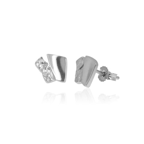 Stunning sterling silver earring studs from Antika, in combined textured matt and high polish finish. One side has a gentle curvature. 9mm x 9mm square with post back. Easy to wear - wear all day. Earrings made in Germany