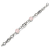 Magnificently crafted link bracelet from Antika. Pinky beige Rose Quartz stones feature with beautifully crafted Sterling Silver details. The bracelet is 19cm long with two Rose Quartz stones each 12mm in diameter. Style with matching necklace.