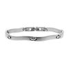 Mens stainless steel bracelet with wave-shaped, curved, satin links with polished connector links and  hinge clasp, 21.4cm long, ref 3736.