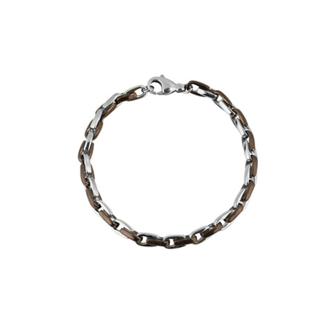 Mens link bracelet in alternating strands of stainless steel links and bronze PVD links, 21cm long, ref 5950.