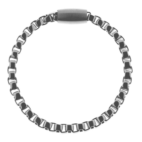Stainless steel bracelet lying flat showing the magnetic feature clasp.
